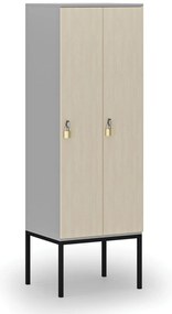 Drewniana szafa ubraniowa S4 z podstawą, 2-drzwiowa, 1871 x 600 x 500 mm, demontaż, zamek obrotowy, szary/brzoza