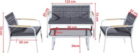 Zestaw mebli ogrodowych z aluminium Vento z plecioną liną - sofa, dwa fotele, stolik kawowy
