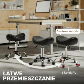 HOMCOM Taboret Salonowy z Siedziskiem Siodłowym, Regulowany, Ekoskóra, 48x48x54-69cm, Czarny