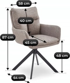 Krzesło Tapicerowane Obrotowe do Salonu PAUL Jasnobrązowe Nowoczesne