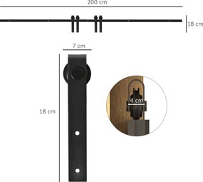 HOMCOM Zestaw do Podwójnych Drzwi Przesuwnych Prowadnica Stal Węglowa Czarna 200x06x18cm | Aosom PL