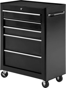 HOMCOM Szafka na Narzędzia, Skrzynka Narzędziowa, 5 Szuflad, na Kółkach, Stal, Czarna