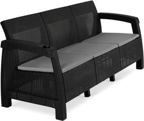 Sofa Ogrodowa FLINT Technorattan Czarna Trzyosobowa