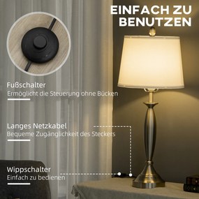 HOMCOM Zestaw 3 Lamp Srebrno Białe 1 Lampa Podłogowa 2 Lampy Stołowe Wykończenie Tkaninowe 38x38x158cm | Aosom PL
