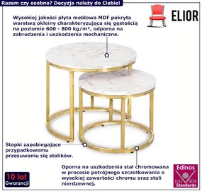 Zestaw biało-złotych stolików kawowych glamour - Siva