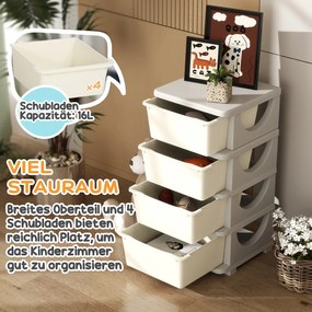 HOMCOM Skrzynki do Przechowywania dla Dzieci, 4 Duże Szuflady, Zaokrąglone Krawędzie, Plastik, 37x37x76 cm, Kremowe