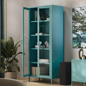 Witryna szklana do salonu morska / turkusowa Modern ANGELO 800 x 1850 x 450 mm