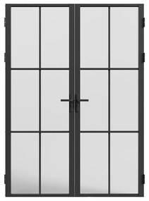 Drzwi kompletne 2-skrzydłowe z aluminium i matowego szkła - 2 x wys. 204 x szer. 73 cm - Czarny - SEROTO