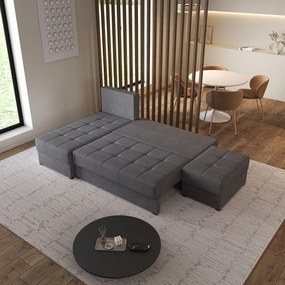 Masseno Narożnik NORVI z funkcją spania i pojemnikiem na pościel Narozniki L, Rozkładana sofa - Szary, NEVE 90