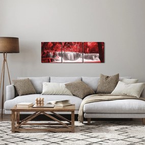 Obraz - Wodospad, czerwony (z zegarem) (90x30 cm)