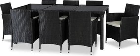 Zestaw Mebli Ogrodowych POMONA Czarny/Beżowy 8 Krzeseł Stół Tarasowy Technorattan Nowoczesny