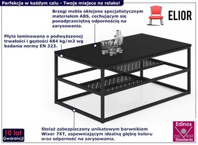 Czarny prostokątny stolik z półkami Ponto