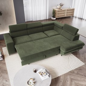 Masseno Narożnik VELISS z funkcją spania i pojemnikiem na pościel Narozniki L, Rozkładana sofa - Oliwkowy, CASTEL 39