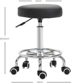 Vinsetto Taboret salonowy, regulowany, sztuczna skóra, do 110 kg, Ø42x50-64H cm, Czarny