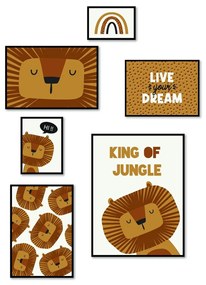 Plakaty do pokoju dziecka THE KING OF THE JUNGLE FUN, 6 ramek