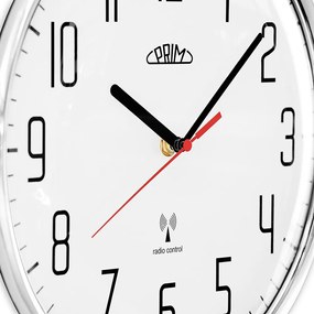 Plastowy zegar biały/błyszczący srebrny PRIM Radio ∅ 292 × 48 mm