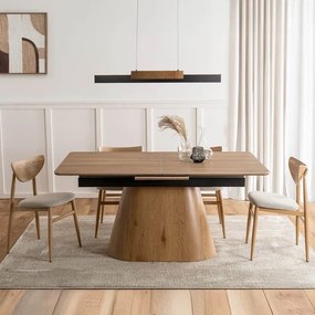 Zestaw Stół Rozkładany Ceramiczny LIZBONA 160-200 cm Dąb i 4 Krzesła BRAGA Kremowe/Dąb