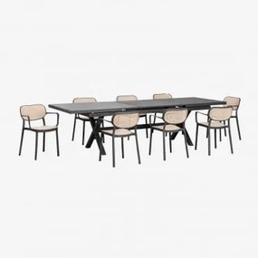 Zestaw Stołu Prostokątnego 240-300x100 Cm Rozkładanego Z Aluminium Karena Oraz 8 Sztaplowanych Krzeseł Ogrodowych Z - Sklum