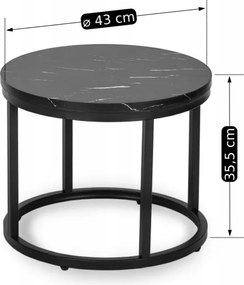 Zestaw Stolików Kawowych MAURO 43 cm/53 cm Czarny Marmur Nowoczesny Glamour