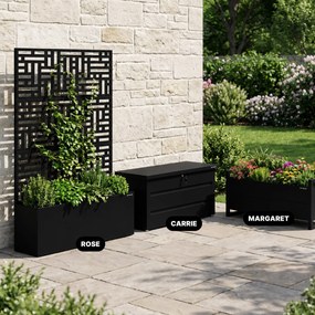 Pergola ogrodowa metalowa z donicą czarna 3in1, 1200x1800x300 mm: ROSE
