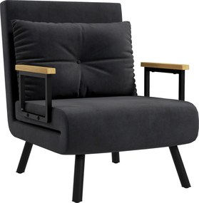 HOMCOM Fotel relaksacyjny w skandynawskim stylu, fotel leżankowy, fotel do czytania. W zestawie poduszka z pikowaniem guzikowym, czarny | Aosom PL