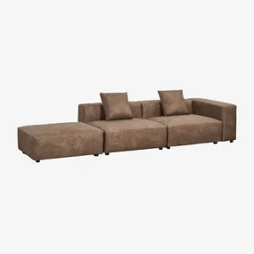 Sofa Modułowa Narożna Prawostronna Z 2 Części Z Wysokim Podłokietnikiem I Pufą (↔︎345 Cm) Bruna Zamsz W Kolorze Brązowej Kawy - Sklum