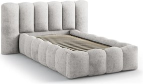 Szare tapicerowane łóżko jednoosobowe ze schowkiem ze stelażem 90x200 cm Lupine – Micadoni