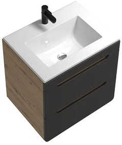 Szafka łazienkowa wisząca z umywalką w zabudowie - Kolory naturalny i antracytowy - 60 cm - ARUBA