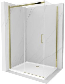 Mexen Omega kabina prysznicowa rozsuwana 140 x 100 cm, transparent, złota + brodzik Flat - 825-140-100-50-00-4010