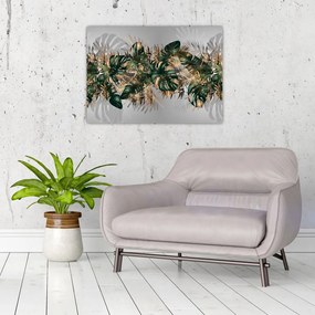 Obraz - Złoto - zielone tropikalne liście (70x50 cm)