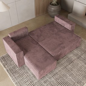 Masseno Narożnik RAVELO z funkcją spania i pojemnikiem na pościel Narozniki L, Rozkładana sofa - Wrzosowy, MONOLITH 62
