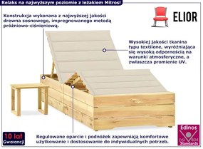 Ogrodowy leżak z kremową poduszką w zestawie ze stolikiem - Mitros