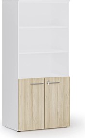 Szafa biurowa z drzwiami niskimi PRIMO WHITE, 800 x 500 x 1781 mm, biały/dąb naturalny