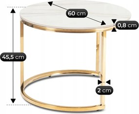 Zestaw Stolików Kawowych MILANO 45 cm/60 cm Biały Marmur/Złoty Glamour