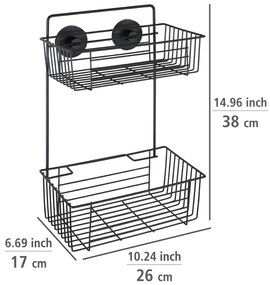 Czarna ścienna dwupoziomowa półka łazienkowa Wenko Vacuum-Loc® Pavia