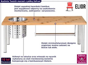 Bambusowa półka kuchenna z uchwytem na papier ze stali nierdzewnej - Zefrus