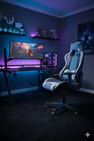 Niebieski fotel obrotowy z regulowanym oparciem E3-K19