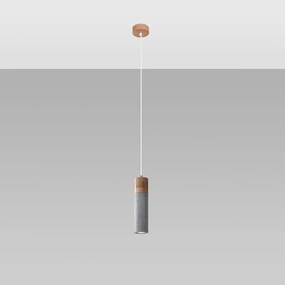 Lampy wiszące industrialny Avier, betoNie dotyczyrewno - 1 źródło światła 4000K - L.10 x H.120 cm - szary/naturalne drewno