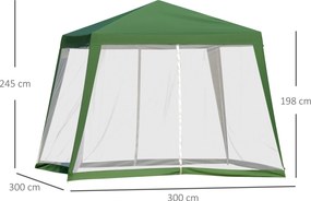 Outsunny Namiot Imprezowy 3x3m z Moskitierą Zielony Metal i Poliester Odporny na Warunki Atmosferyczne Komfortowy i Przestronny | Aosom PL
