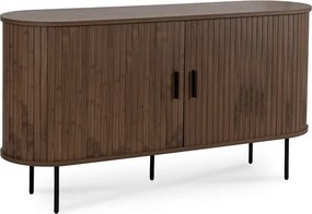 Komoda do Salonu Rozsuwana TRISH 140 cm Orzech Dwudrzwiowa Ryflowana Japandi