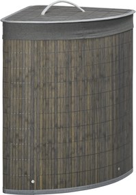 HOMCOM 55 L Kosz na pranie z pokrywą i uchwytami, Sorter prania z wyjmowanym workiem dla łazienki, Bambus, Szary