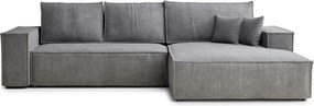 Szary rozkładany/ze schowkiem narożnik z tkaniny szenilowej (prawostronny/z szezlongiem) Maze – Maison de Rêve