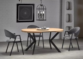 Stół okrągły rozkładany Petri 100–250 cm loft industrialny biały marmur dąb złoty metalowe nogi do jadalni salonu