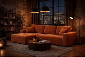 Narożnik w kształcie L z funkcją spania i pojemnikiem Ivo L, tkanina sztruksowa Poso, Miedziany, Lewy