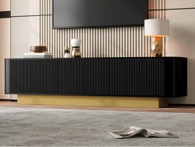 Nowoczesne meble TV 170x40x47cm - Okrągły design - 3 drzwi - Półki regulowane - Czarny