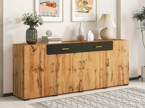 Bufet L 200cm - 4 drzwi z 2 szufladami - Naturalny