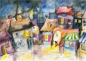 Obraz na szkle - Deszczowy wieczór (70x50 cm)