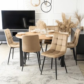 Zestaw Stół Okrągły Rozkładany HARRY 102-142 cm Dąb Artisan/Czarny i 6 Krzeseł Tapicerowanych PERU Beżowych Nowoczesnych