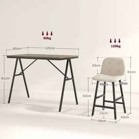 HOMCOM Zestaw barowy 5 częściowy stół i 4 krzesła tapicerowane z guzikami beżowe wygodne | Aosom PL