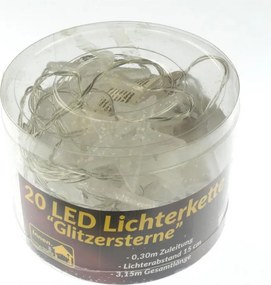 Zestaw świecących gwiazd LED, 20 diod LED, ciepła biel